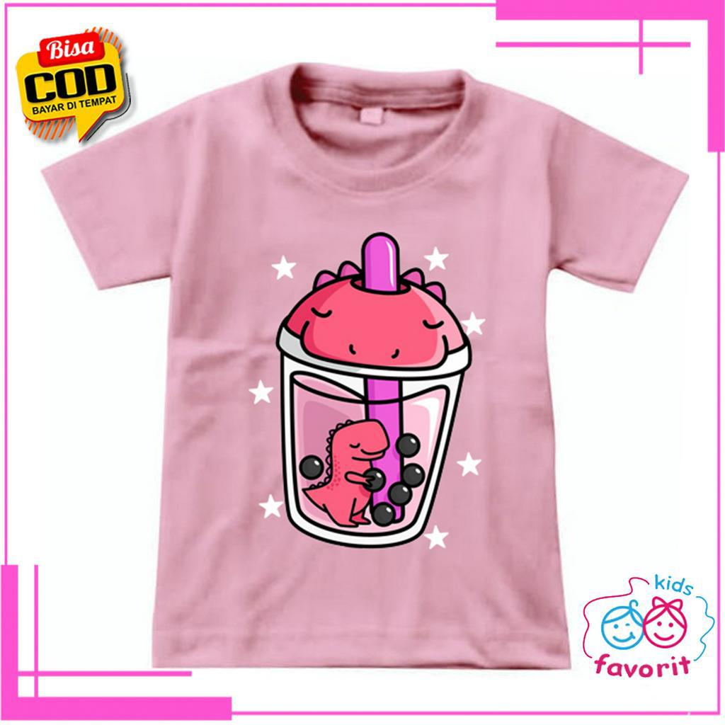 KAOS ANAK PEREMPUAN MOTIF BOBA  ATASAN ANAK CEWEK GAMBAR BUBBLE BOBA DINO TERBARU