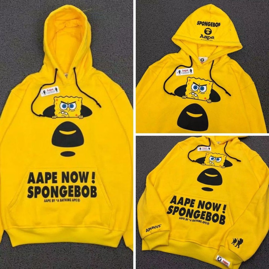 Hoodie AAPE x Spongebob FULL LABEL / Jaket Sweater Hoodie Premium