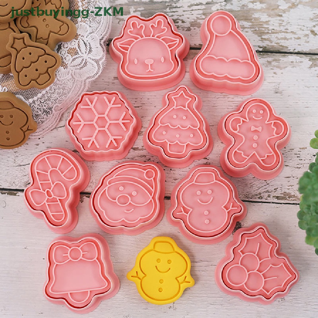 10 Pcs Cetakan Pemotong Biskuit Cookies Bentuk Kartun Santa Snowman Pohon Rusa Natal