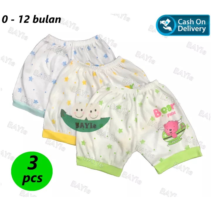 Babysmart - MELODY ... 3 pcs Celana Pendek PUTIH/WARNA Bayi /Celana rumah/anak laki-laki-perempuan