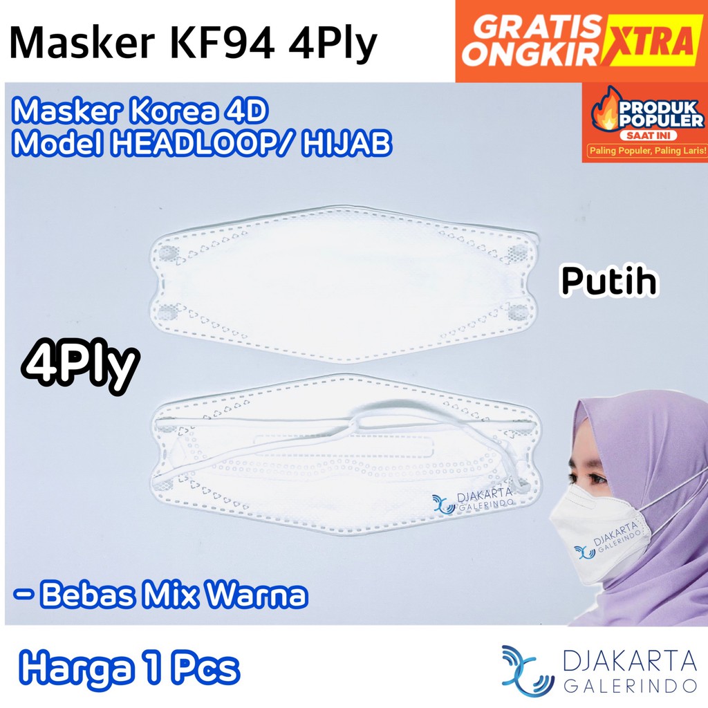 Masker KF94 Hijab / KF94 Headloop 4PLY Korea KPOP