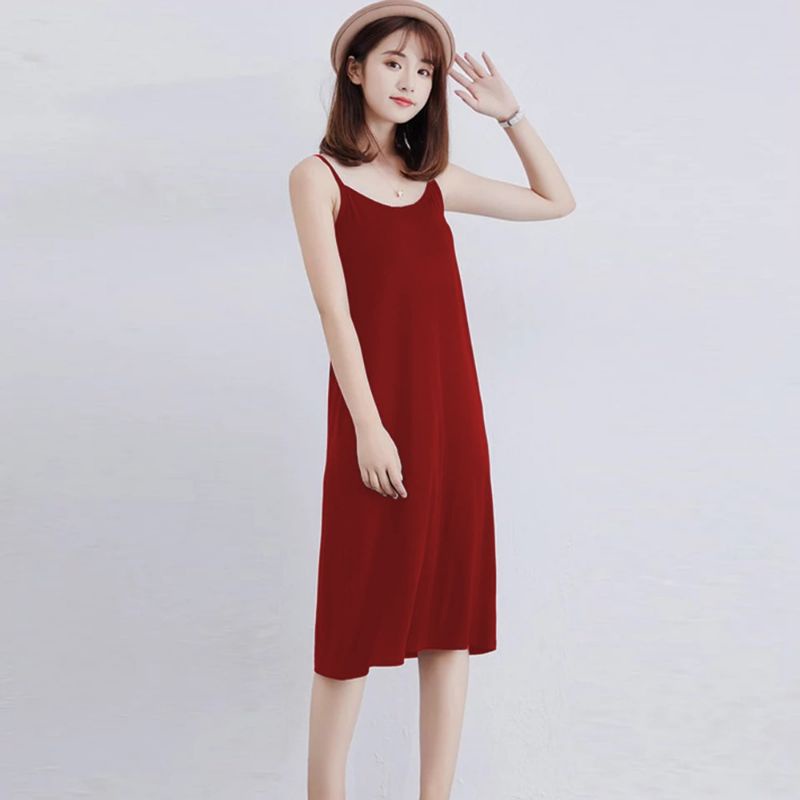 Midi Dress Camisoles Singlet Tali kecil Wanita Gaya Korea - fashion Anggun