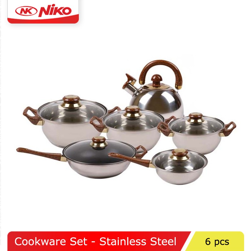 Cookware Set Stainless isi 6 pcs NIKO NK 1113SP panci set teko teflon wajan