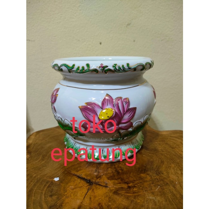 Tempat Bakar Dupa - Hiolo / Hio Lo / Tempat Hio Dupa - Putih - Keramik - 6 Inch (Gl)