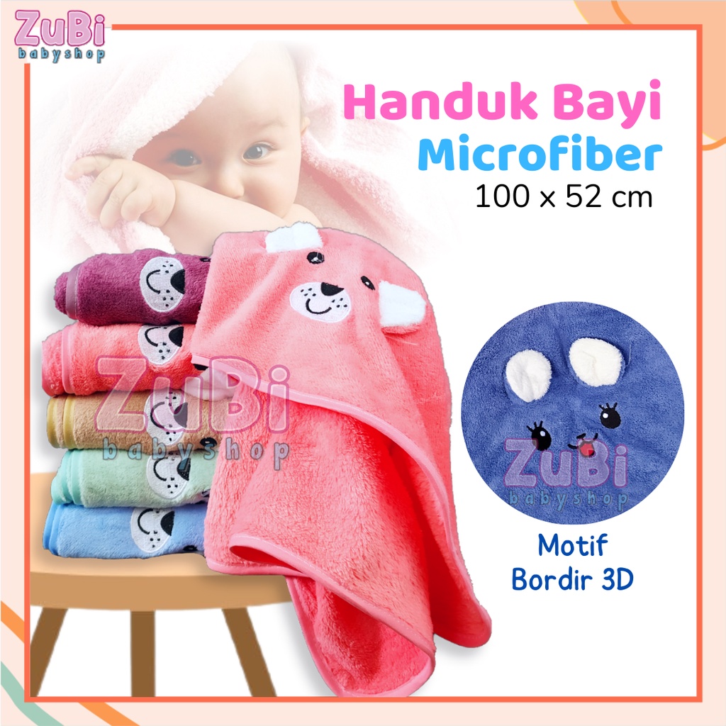 Handuk Bayi Microfiber Motif Bordir Unisex Washlap Perlengkapan Baru Lahir Peralatan Mandi Baby Newb