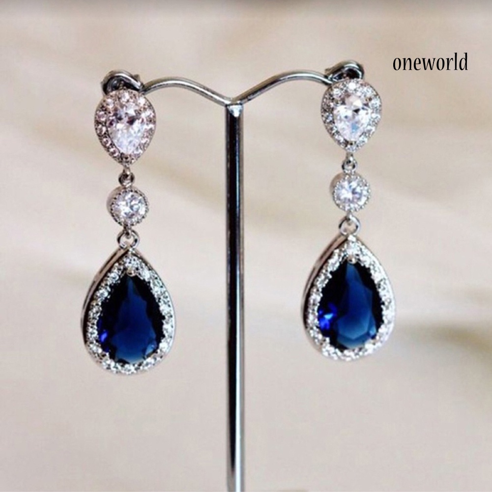 OW@ Fashion Round Teardrop Rhinestone Dangle Stud Earrings Bridal Party Jewelry Gift