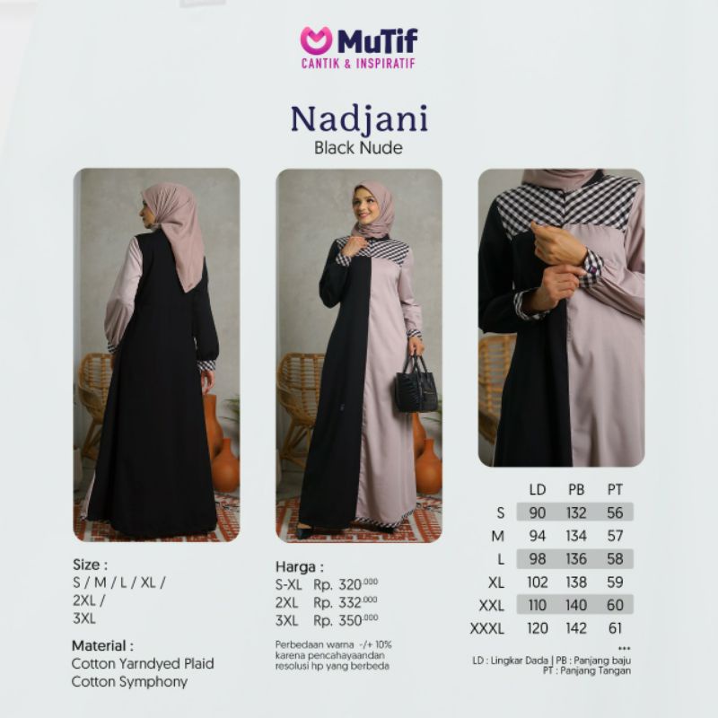 Mutif Nadjani Black Nude Mutif Najani Baju Muslim Gamis Dress Casual Premium Terbaru Ori Lebaran