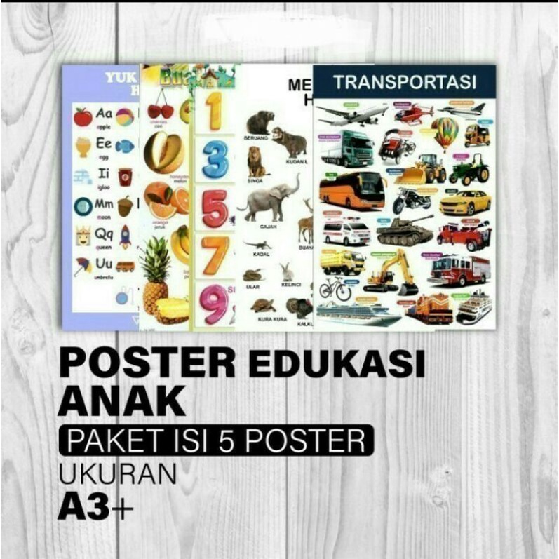 

paket isi 5 pcs poster edukasi anak tebal bagus murah