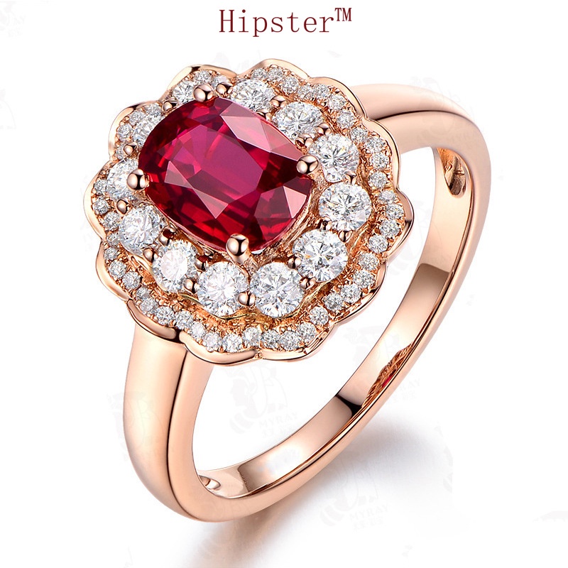 New Hot Sale Exquisite Luxury Inlaid Ruby Flower-Shaped Full Diamond Ring