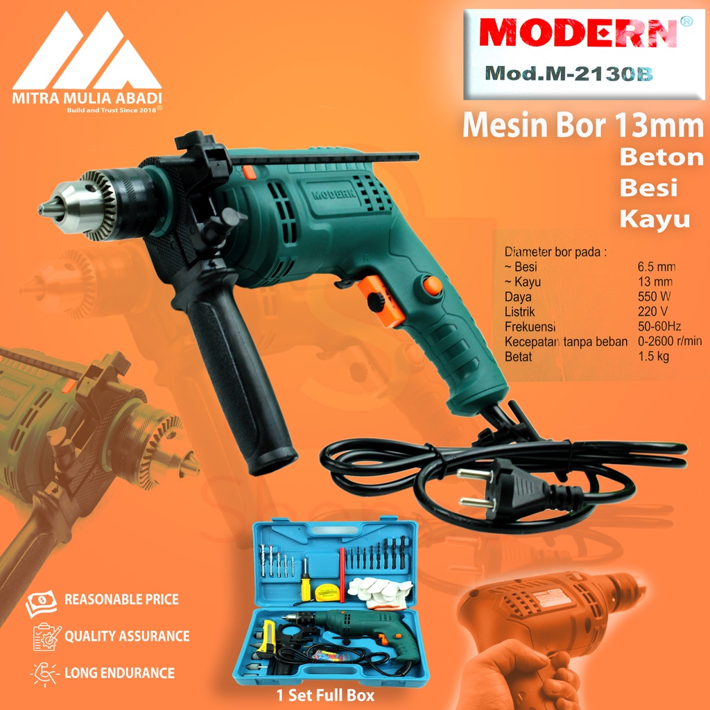 Bor Beton Listrik Mesin Impact Drill 13 mm Modern M 2130 B 28 pcs