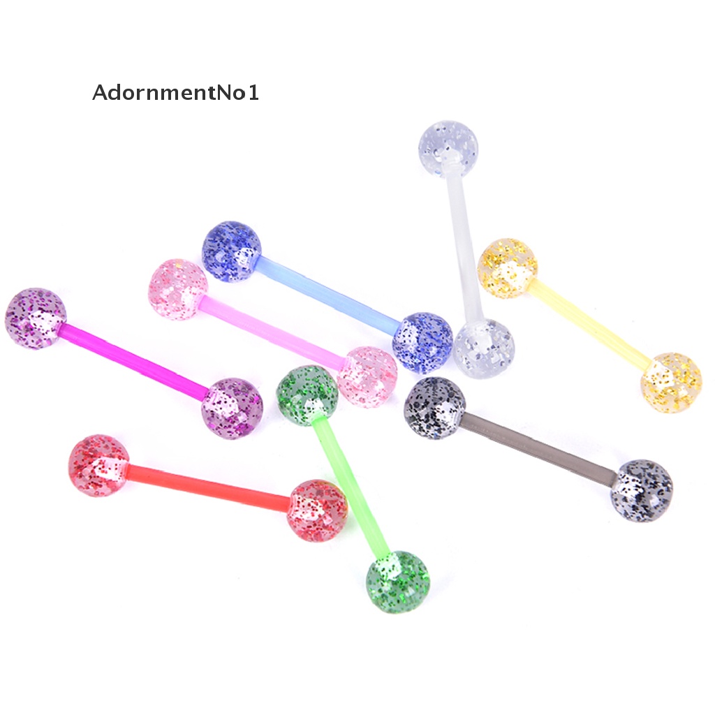 (AdornmentNo1) 8pcs / Set Anting Tindik Lidah Bentuk Barbel Bahan Akrilik Glitter Warna-Warni