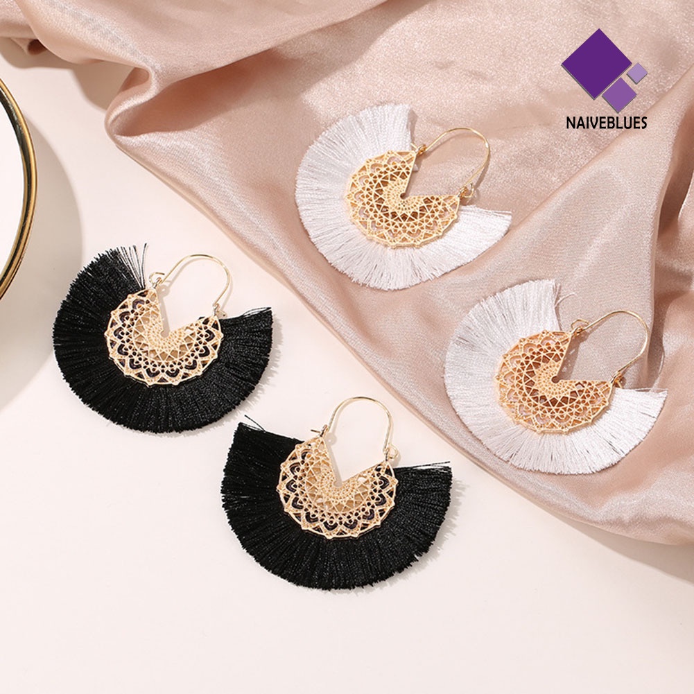 Anting Hoop Juntai Bentuk Kipas Bunga Rumbai Gaya Bohemian Untuk Wanita