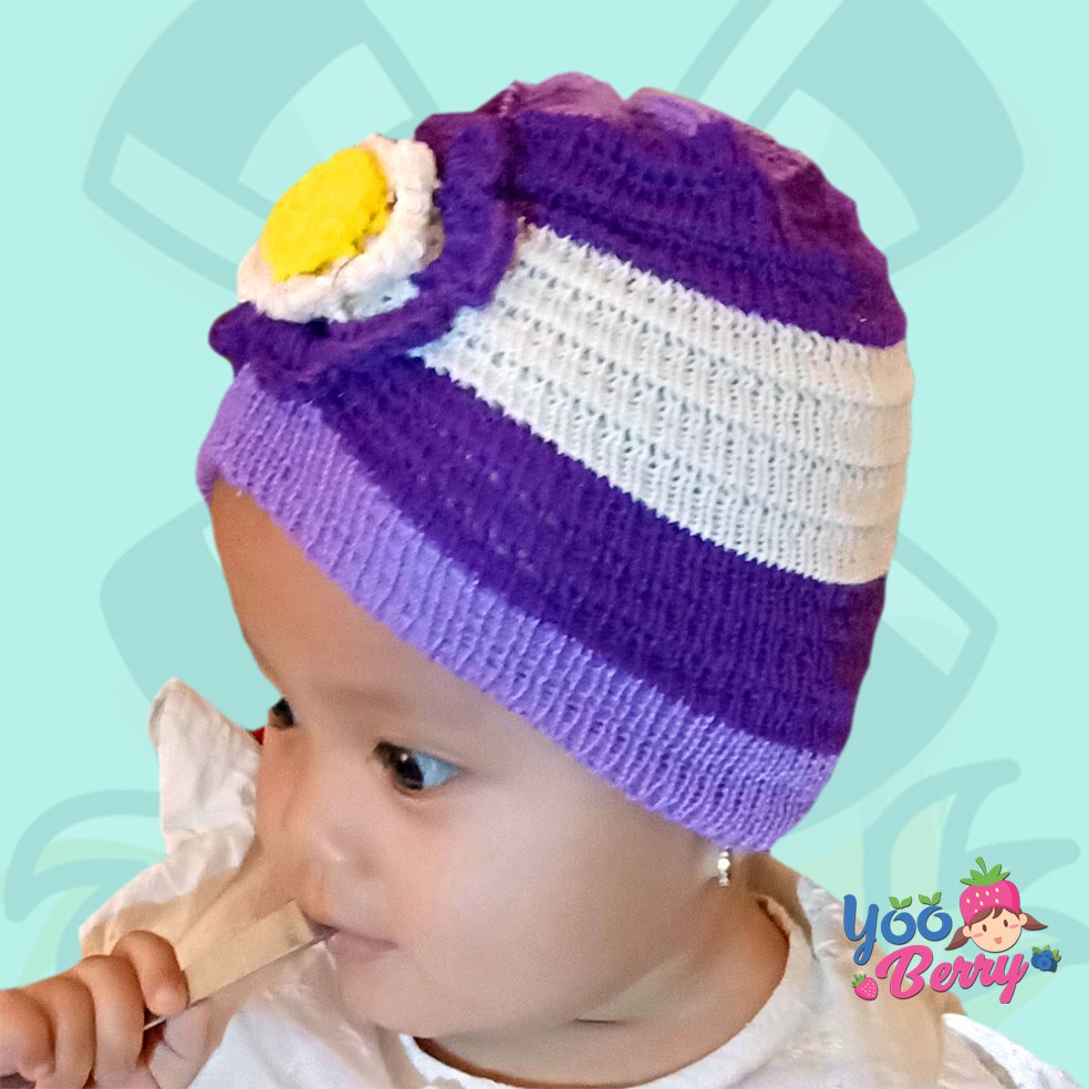 Berry Mart Turban Rajut Bayi Anak Topi Fashion Bayi Lucu Bunga Berry Mart