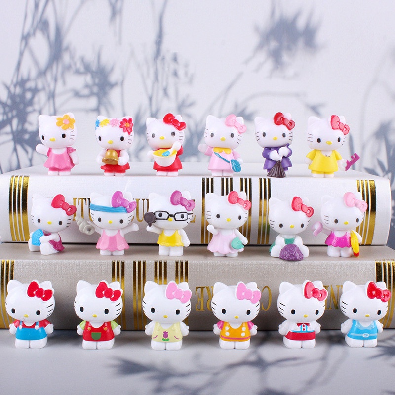 6pcs / Lot Boneka Hello Kitty Mini Bahan Resin Untuk Dekorasi Kue