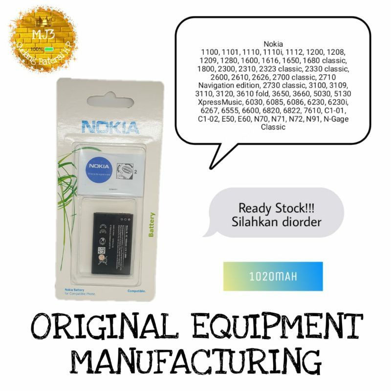 Baterai Original Nokia BL 5C/BL 4C Bisa juga untuk HP China