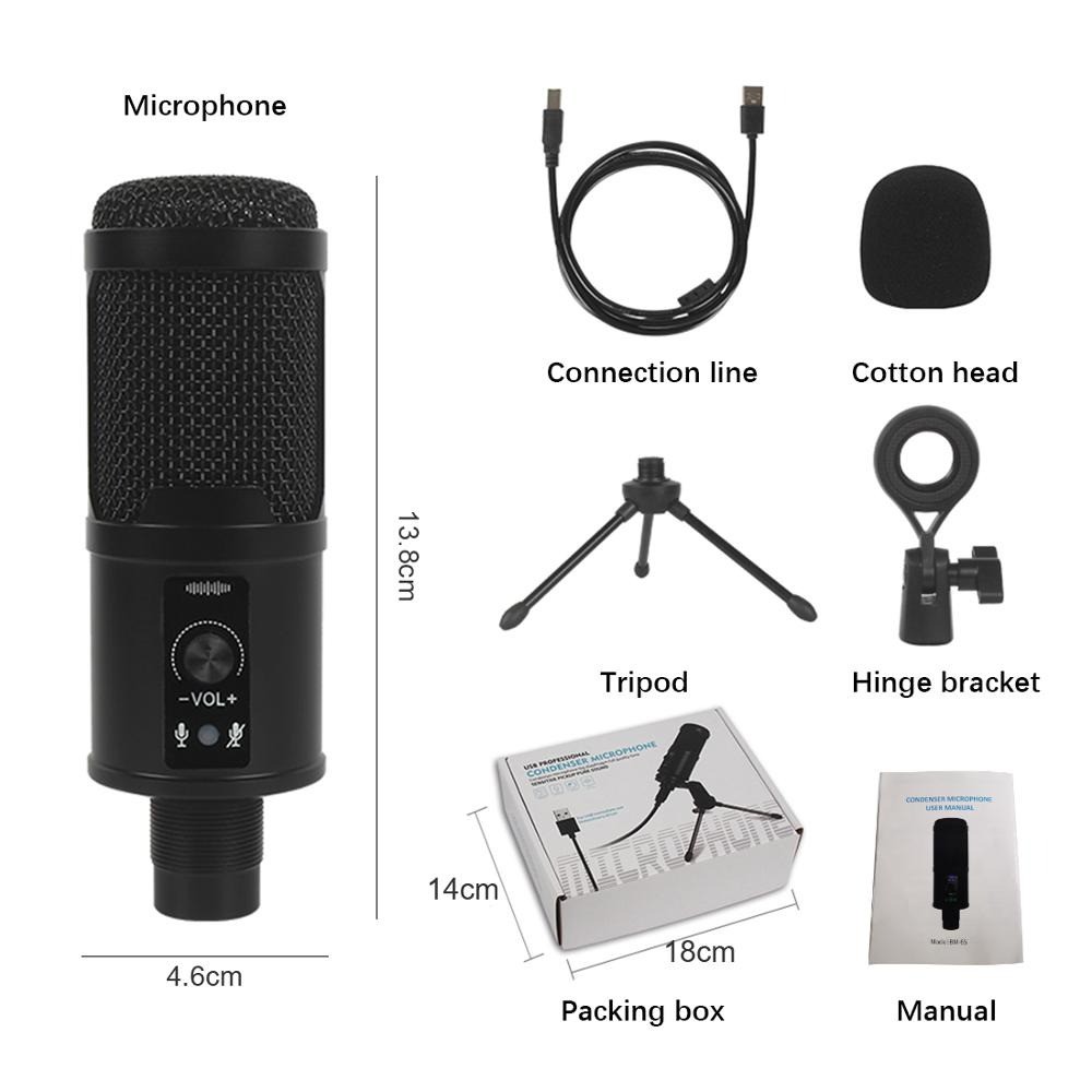 Mic BM 65 Microphone Condenser USB DJ Live Recording dengan Stand Mic