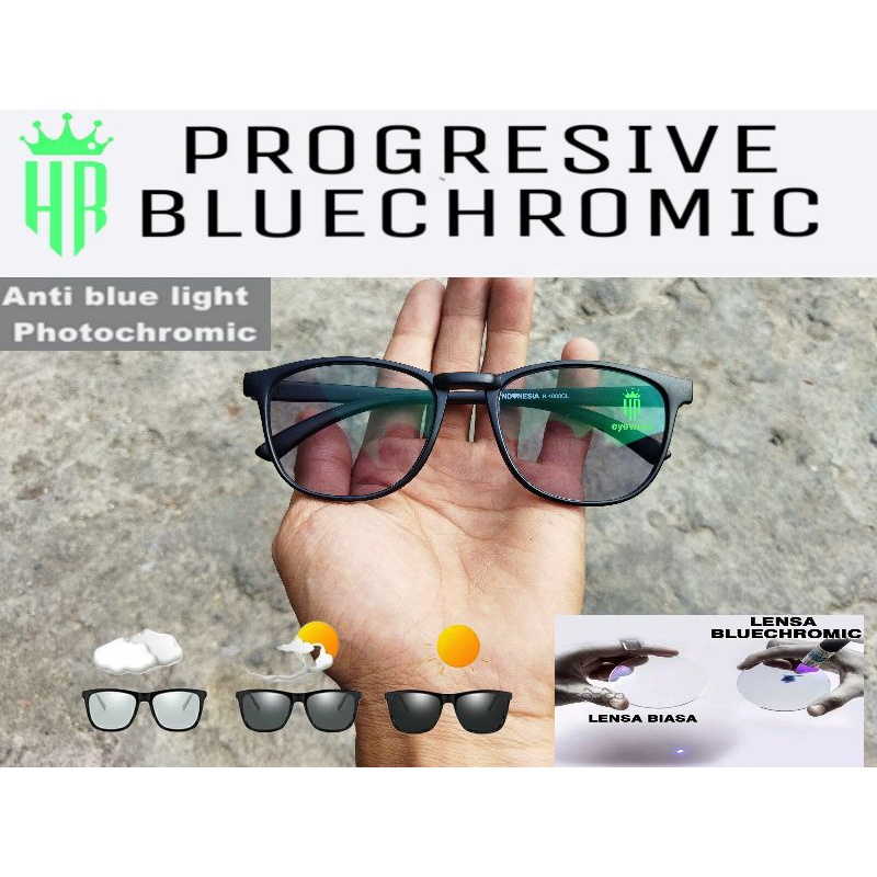 Kacamata Progresif photochromic anti radiasi baca dan jalan wanita dan pria free kotak dan lap pembe