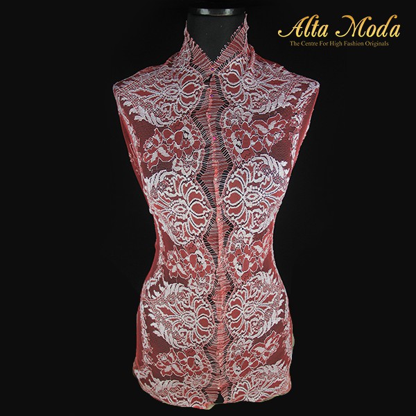 

Alta Moda Brokat Perancis Chantilly Two Tone Merah Silver