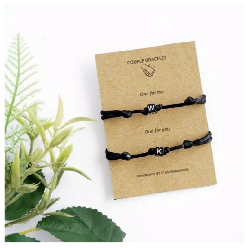 [GELANG INISIAL] Gelang tali inisial hitam/gelang couple bracelet