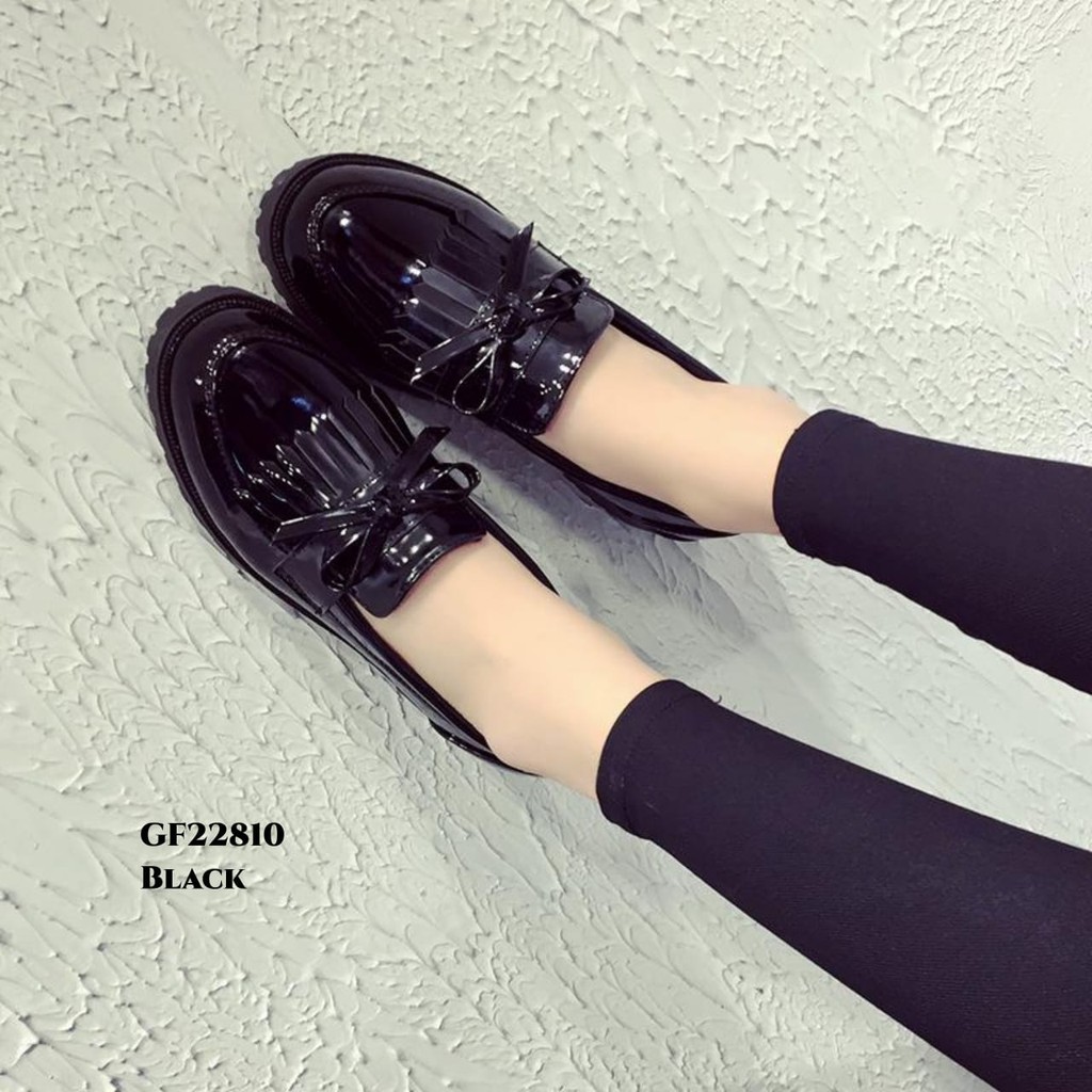 PRF Sepatu Loafers Low Block Heels Tassel Ribbon GF22810