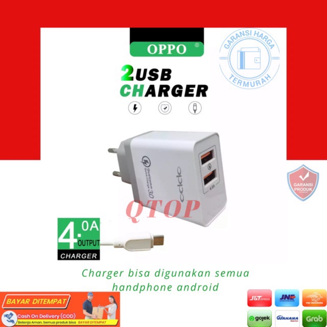 Charger casan 2usb 4A Samsung, Xiaomi, Oppo, Vivo 2 usb  4.0A Charger Casan Oppo [QTOP.ID]