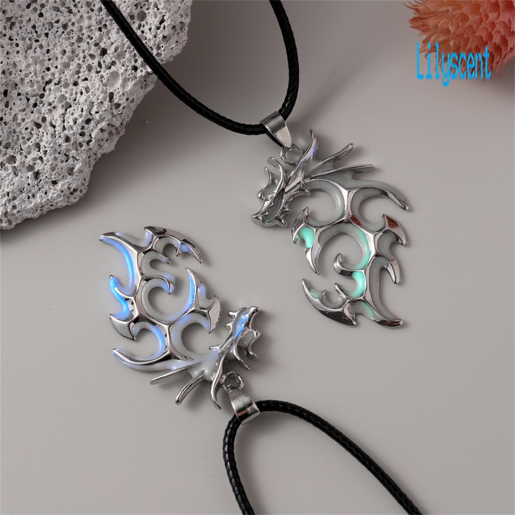 Kalung Liontin Naga Fluorescent Bahan Alloy Warna Silver Untuk Hadiah