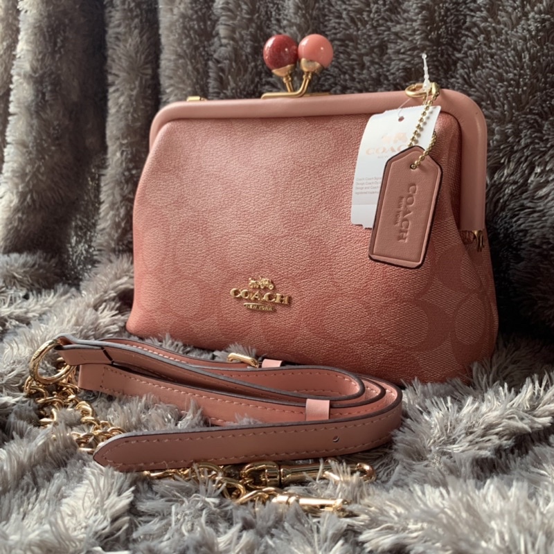 Coach Nora Kisslock Crossbody In Signature Canvas Candy Pink (C1452)