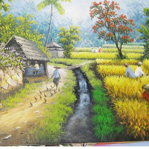 suasana sawah di pagi hari mewarna