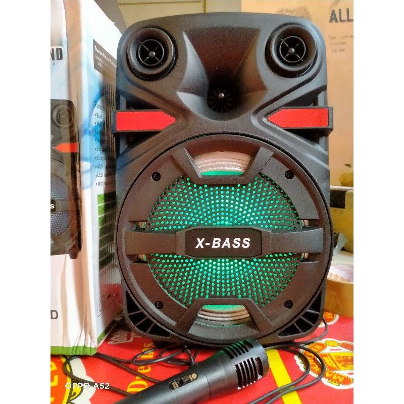 spekaer terpercaya super bass fleco f-8608 bonus mic karoke