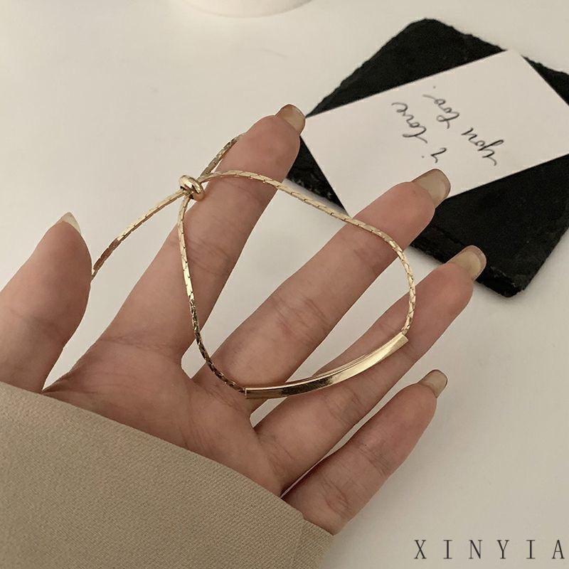 Xia.id Gelang Tangan Wanita Desain Huruf Emas Simple Adjustable