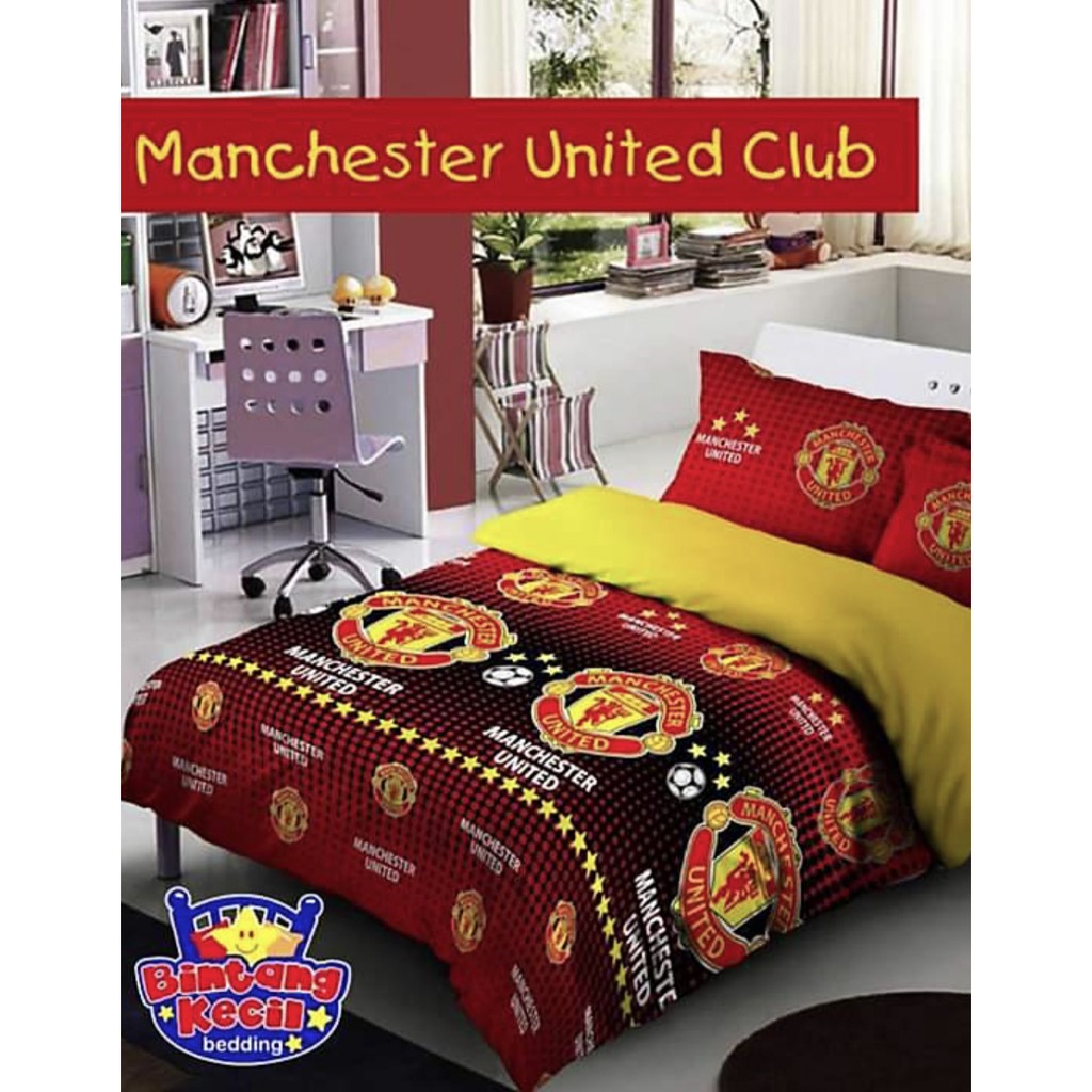 Sprei Star Katun Motif Bola Manchester United Club - (Bahan Nyaman, Lembut dan Tidak Berbulu)