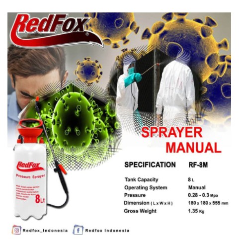 REDFOX RF-8M Pressure Sprayer 8 Liter / Alat Penyemprot Tanaman Hama / Sprayer Manual