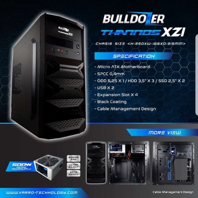 CASING CPU BULLDOZER + POWER SUPPLY GAMING 500W