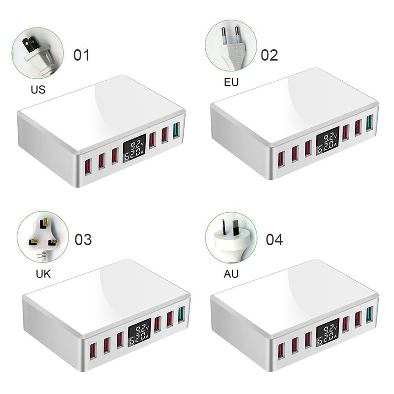 Tk Adapter Charger 6 Port Usb 3.0 Fast Charging Display Digital Untuk Handphone