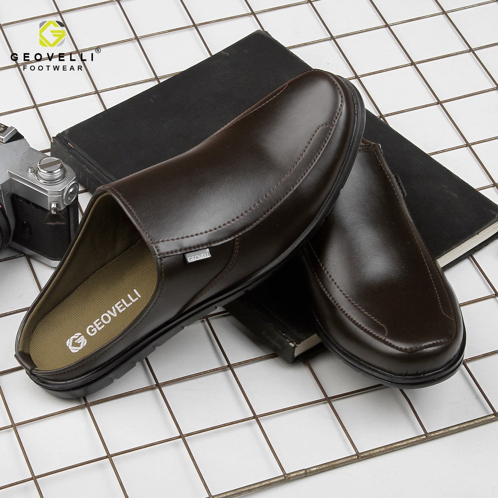GVL Geovelli | Sandal Sepatu Tutong Pria Cowo/Cowok Laki Brongsong Bustong Hj Umroh Kulit Sintetis