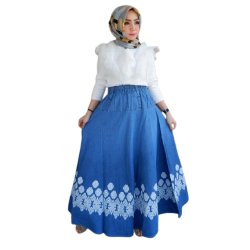 Rok jeans wanita rok payung panjang denim rok hijab rok jumbo