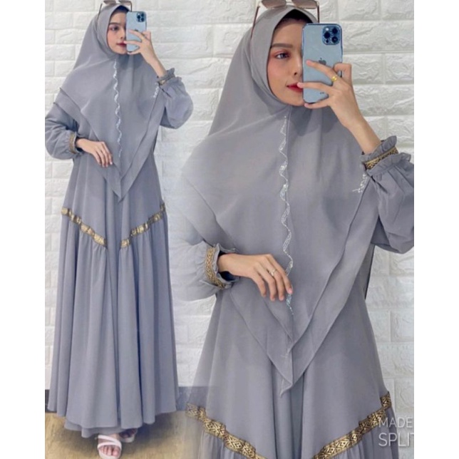 GAMIS SYAR'I set Jilbab | GAMIS Ceruty babydoll Armany import premium mix tile tutu dan renda bordir