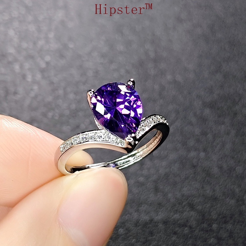 New Best-Selling Hot-Selling Inlaid Amethyst Drop-Shaped Adjustable Ring