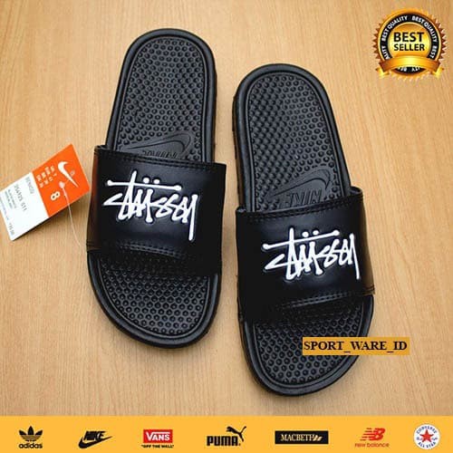 Sendal Jordan Slides, Sandal Benassi Swooosh Grade Original, Sand PP948  Slop Pria Wanita Stussy-B
