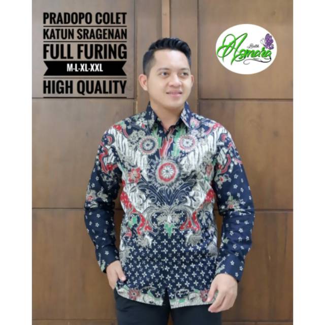 Kemeja Batik Pria Lengan Panjang PRADOPO COLET Bahan Katun Sragenan Lapis Furing