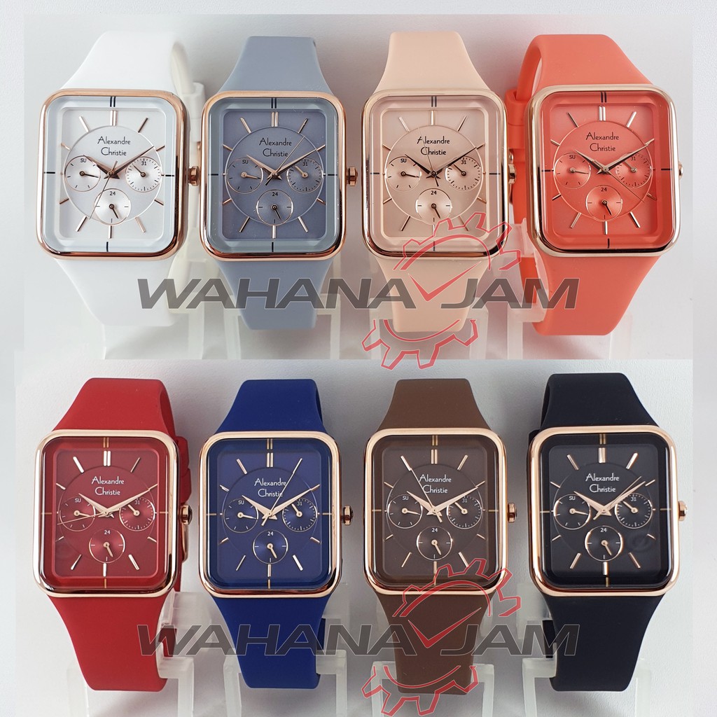 Alexandre Christie AC 2744 BF / Jam Tangan Wanita AC2744 Karet Kotak