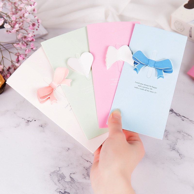 3D Folding Creative Love Bow Greeting Card Best Wishes Invitations Cards For Valentine's Day Xmas Birthday Wedding Party Blessing Card