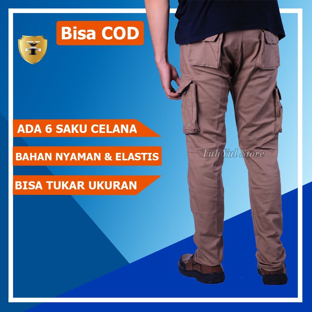 Celana Cargo Gunung Kempol Kantong Saku Samping Banyak Panjang Distro Pria Original 100%