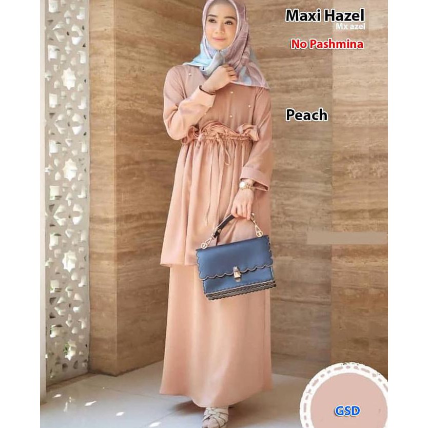 Maxi Hazel Peach/Long Maxi Dress/Terusan Dress Gamis/Busana Muslim