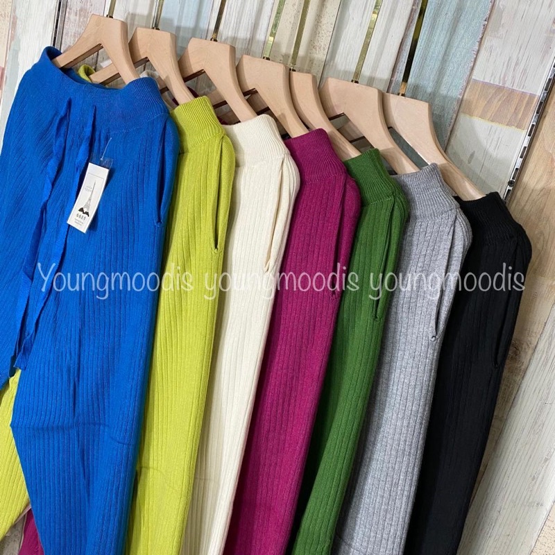 youngmoodis jogger plain knit pants import celana rajut