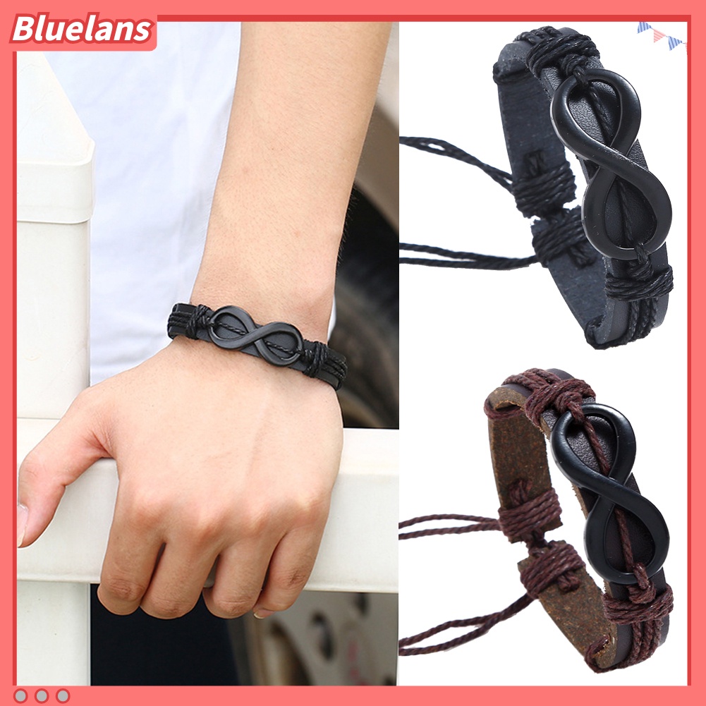 Bluelans Men Women 8-Shape Braided Rope Faux Leather Bracelet Wristband Couple Jewelry