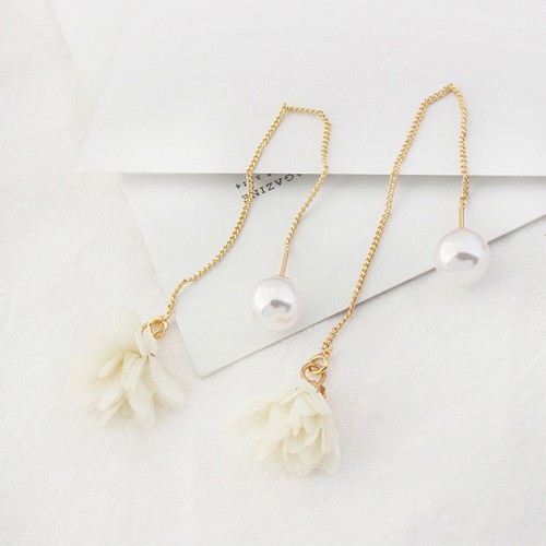 LRC Anting Tusuk Fashion Flower&amp;pearls Decorated Long Y5776X