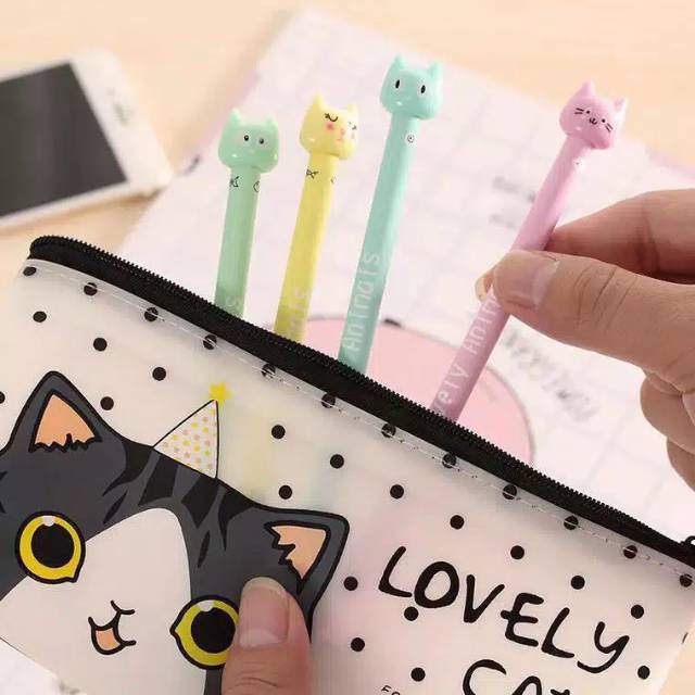 Pulpen meow pastel gell pen cat kucing lucu