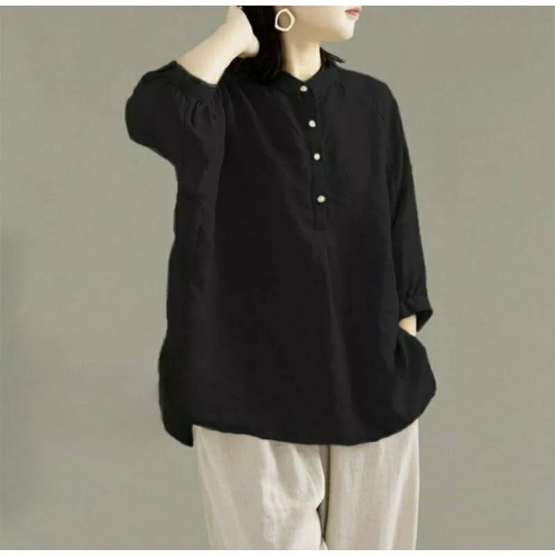 Kemeja polos wanita - kerah sanghai bahan linen - blouse Ceria ld 120