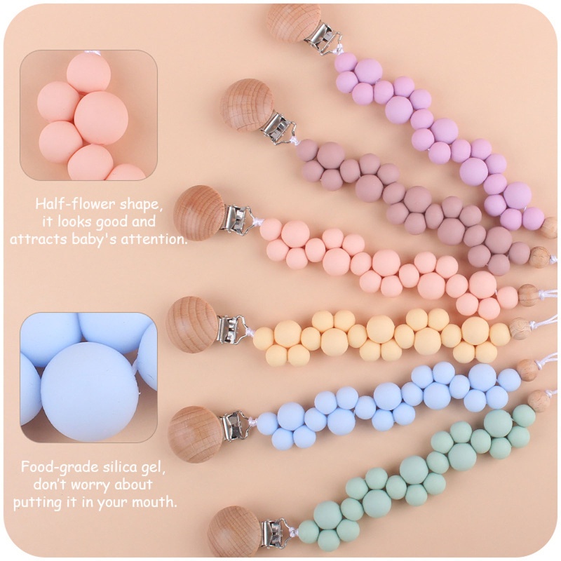 Mary Klip Rantai Manik Kayu Beech Holder Dot Empeng / Teether Bayi DIY